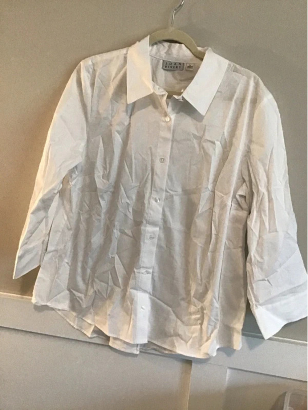 Joan rivers blouse, large, new, peek a boo stripe, back detail